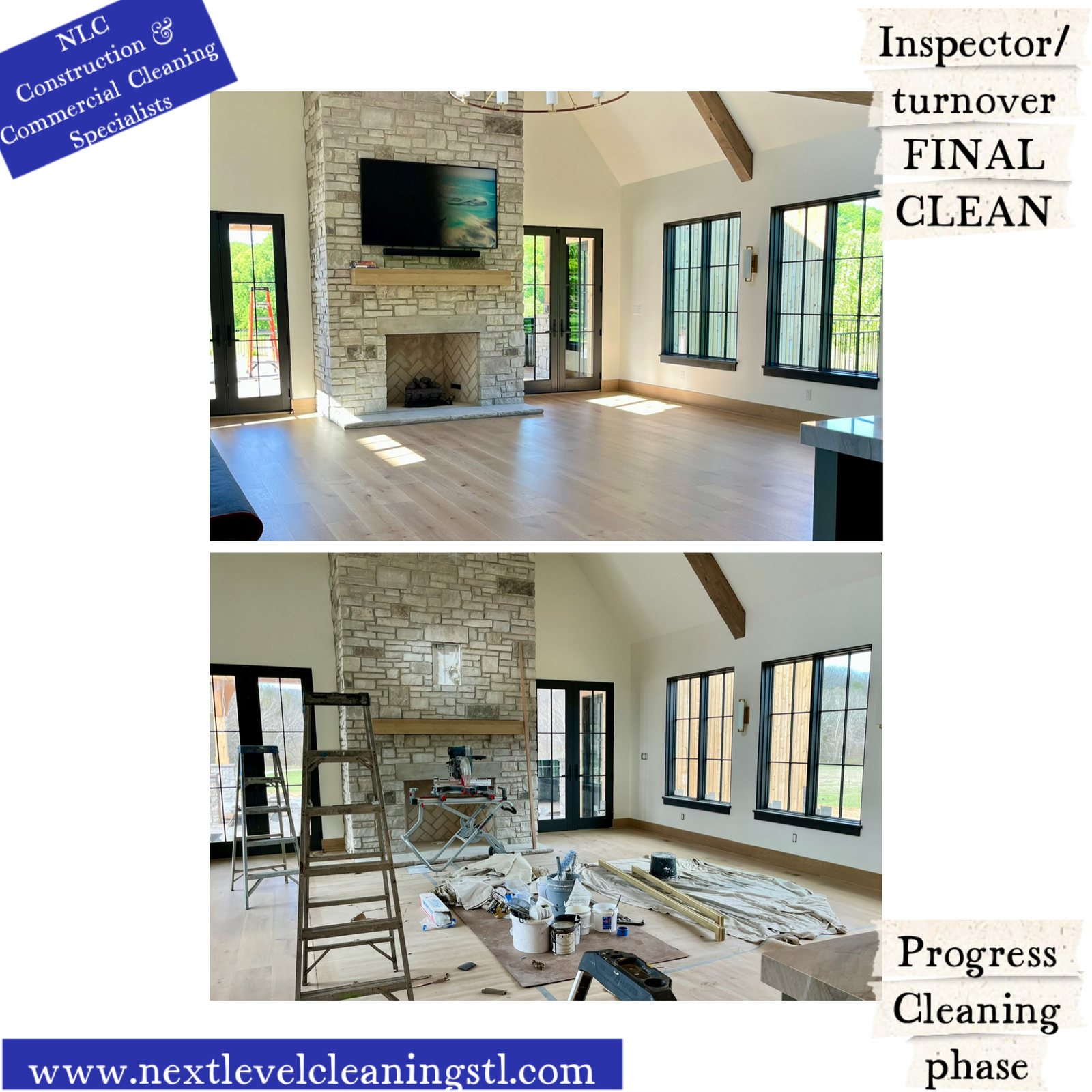 Before and after post-construction cleaning project in St. Louis